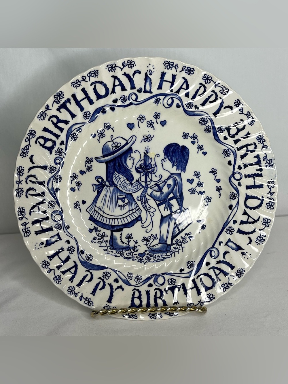 Blue and White Decorative 'Happy Birthday' Plate-Royal Crownford, Made-England